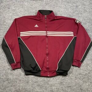 Vintage Adidas Track Jacket Maroon Black White Striped Full Zip 90s Womens XL